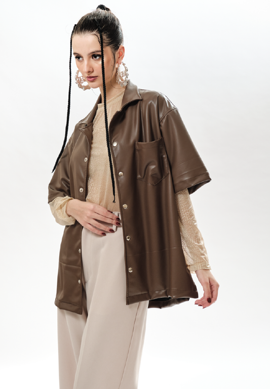 OCWA OVERSIZED JOSE BROWN LEATHER SHIRT