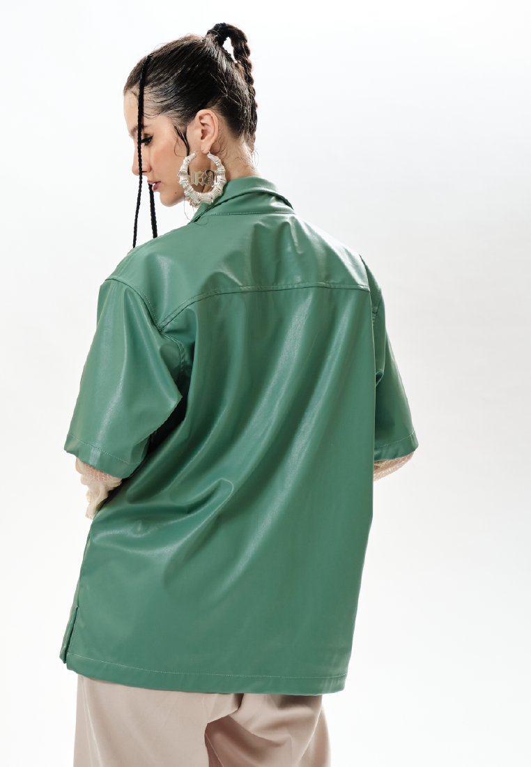 OCWA OVERSIZED JOSE SAGE GREEN LEATHER SHIRT