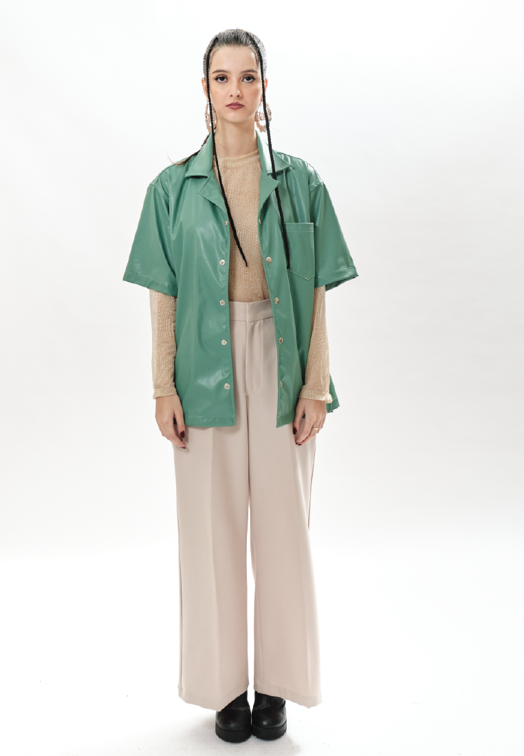 OCWA OVERSIZED JOSE SAGE GREEN LEATHER SHIRT