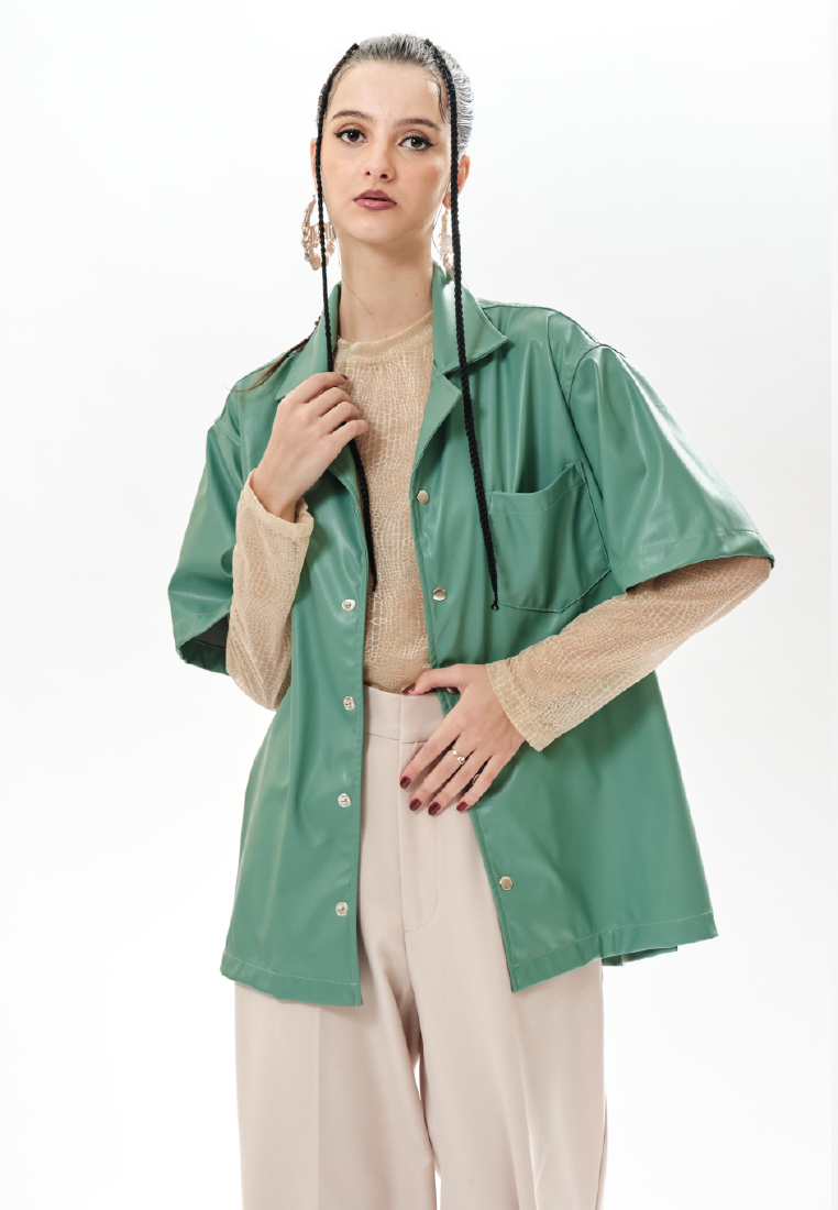 OCWA OVERSIZED JOSE SAGE GREEN LEATHER SHIRT