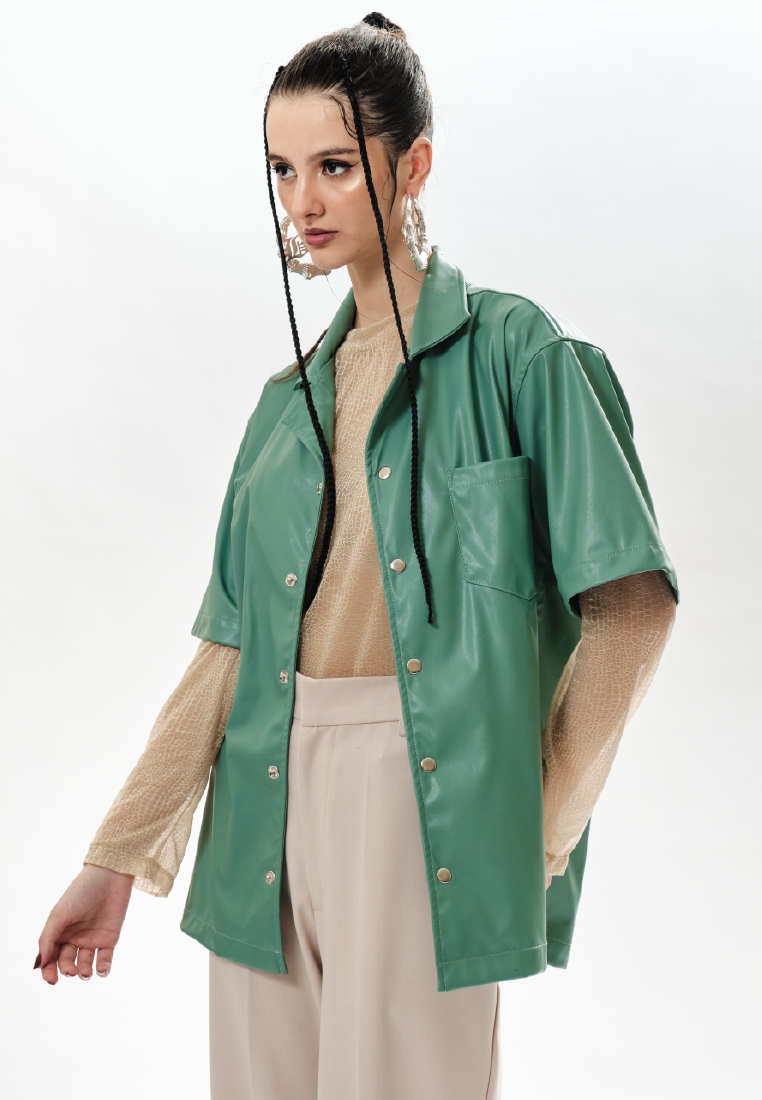 OCWA OVERSIZED JOSE SAGE GREEN LEATHER SHIRT