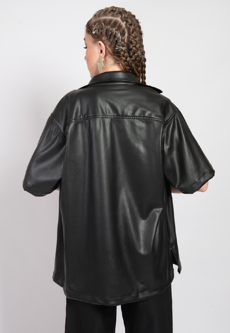 OCWA OVERSIZED JOSE BLACK LEATHER SHIRT