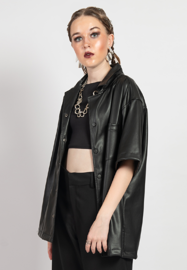 OCWA OVERSIZED JOSE BLACK LEATHER SHIRT