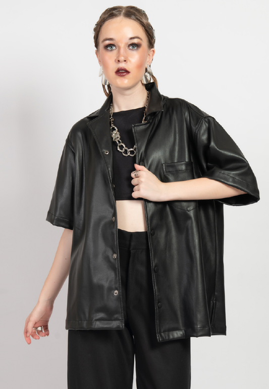 OCWA OVERSIZED JOSE BLACK LEATHER SHIRT