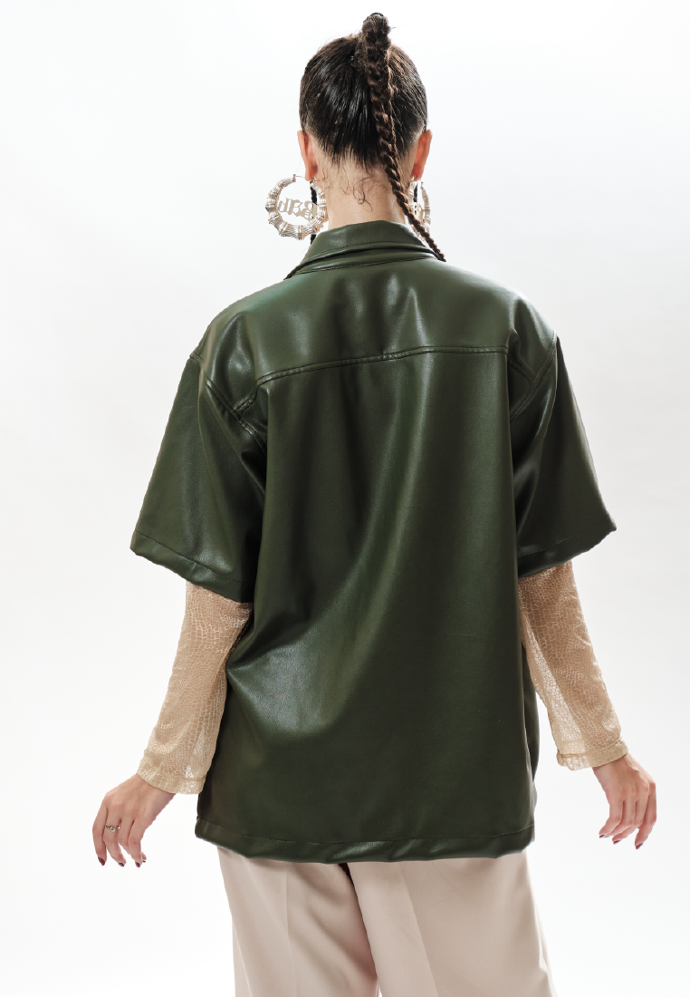 OCWA OVERSIZED JOSE ARMY GREEN LEATHER SHIRT