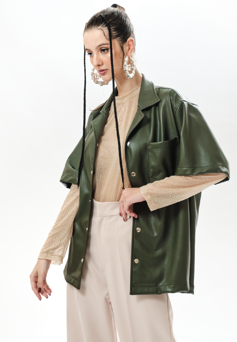 OCWA OVERSIZED JOSE ARMY GREEN LEATHER SHIRT