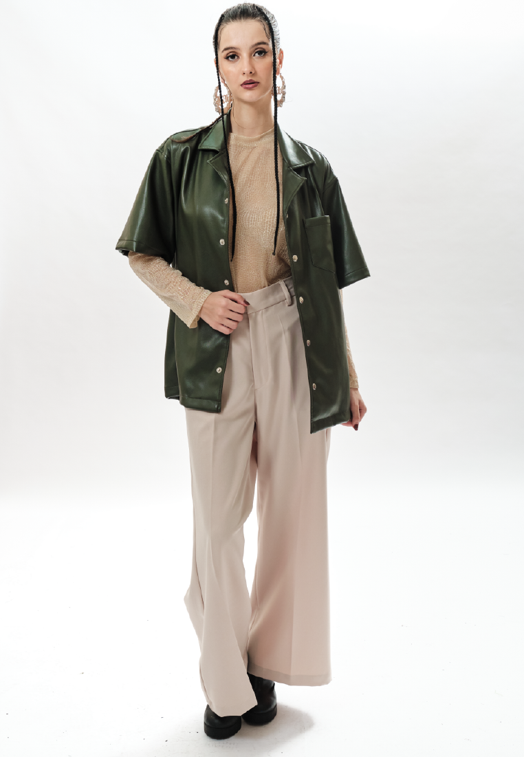 OCWA OVERSIZED JOSE ARMY GREEN LEATHER SHIRT