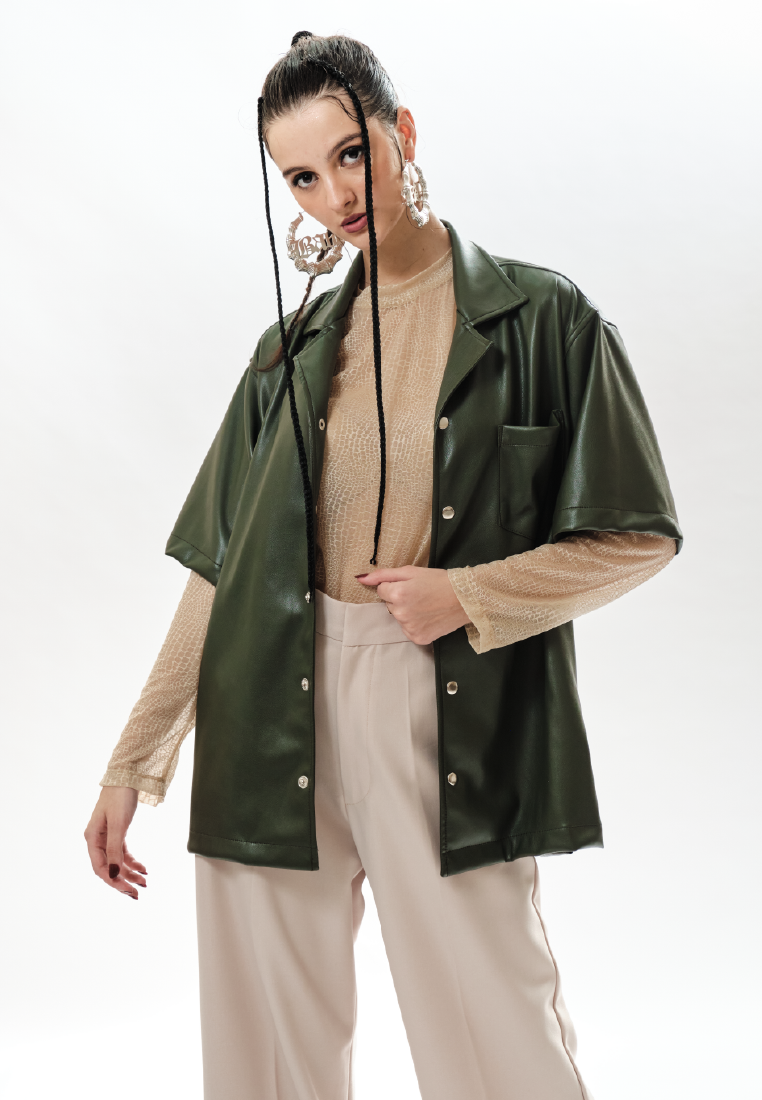 OCWA OVERSIZED JOSE ARMY GREEN LEATHER SHIRT