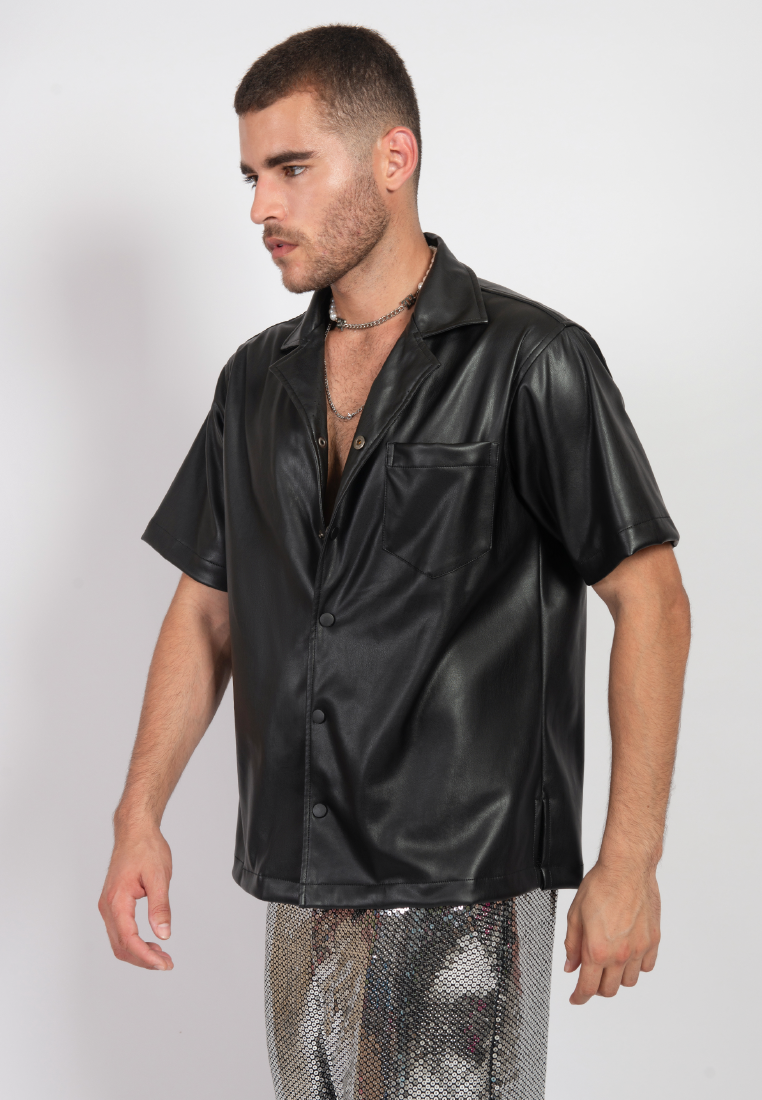 OCWA OVERSIZED JOSE BLACK LEATHER SHIRT