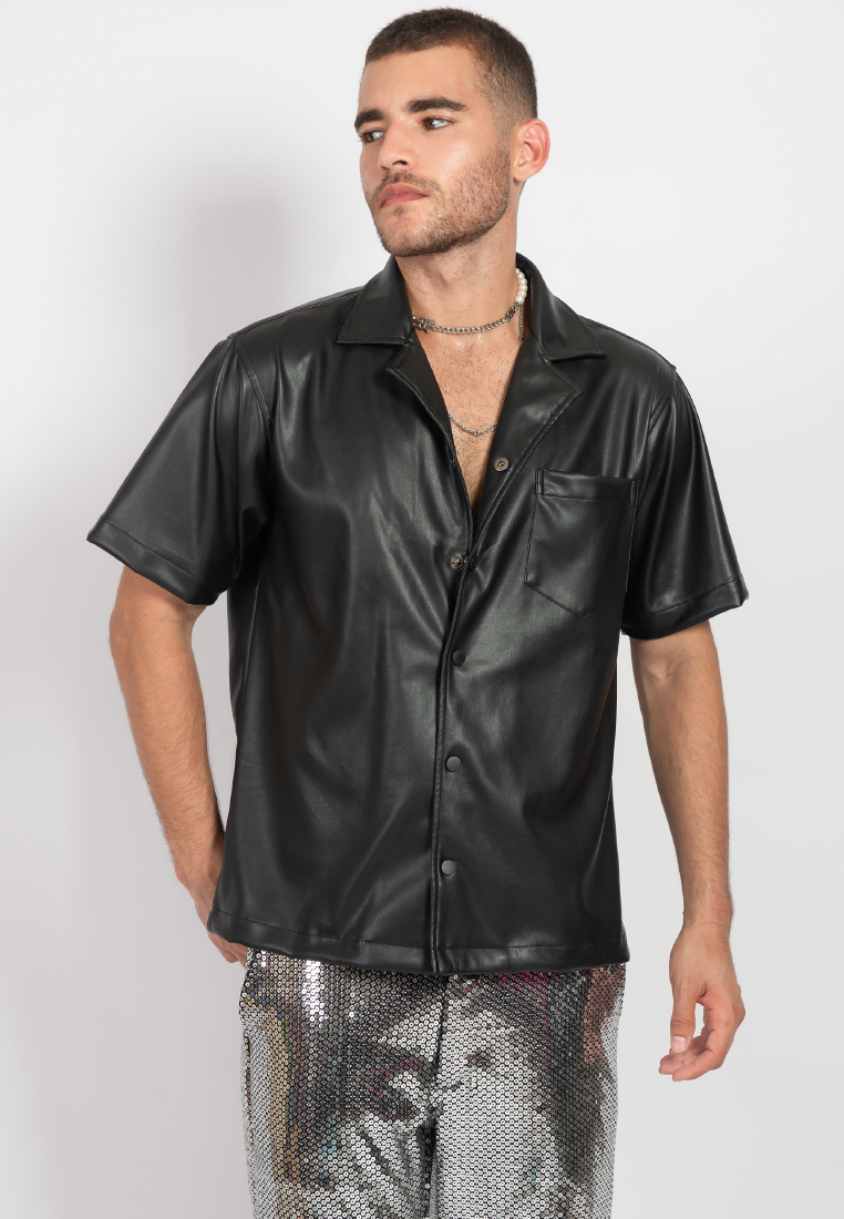 OCWA OVERSIZED JOSE BLACK LEATHER SHIRT