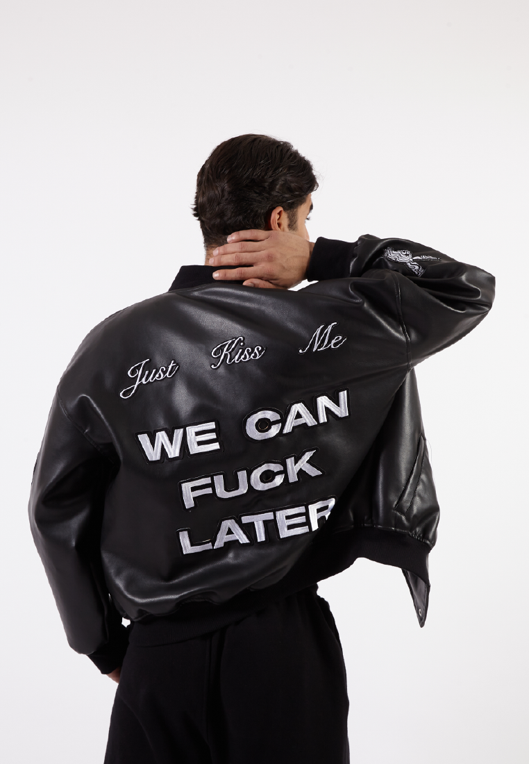 OCWA X BOP! OVERSIZED WE CAN F*CK LATER VARSITY LEATHER JACKET