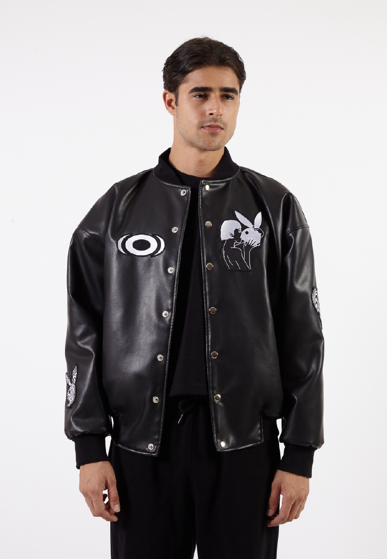 OCWA X BOP! OVERSIZED WE CAN F*CK LATER VARSITY LEATHER JACKET