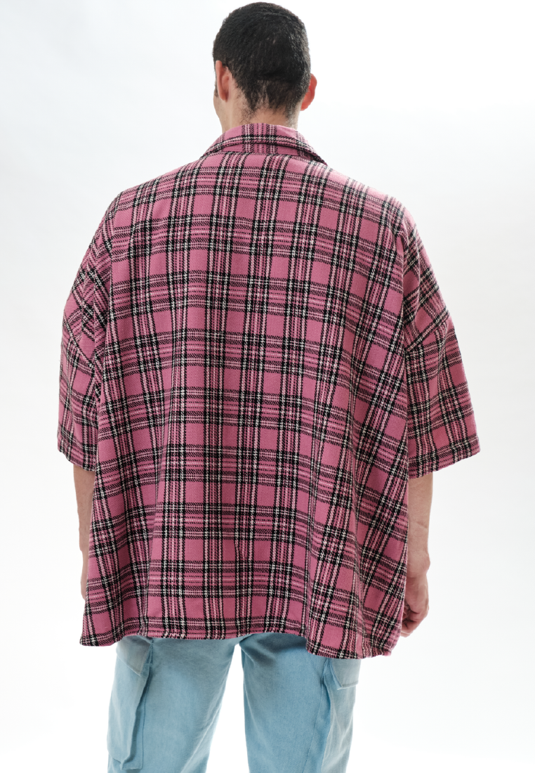 OCWA KIM Y2K OVERSIZED TARTAN PLAID SHIRT PINK WHITE MULTI MEN