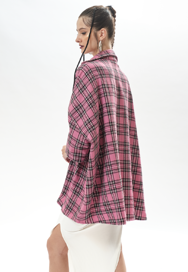 OCWA KIM Y2K OVERSIZED TARTAN PLAID SHIRT PINK WHITE MULTI