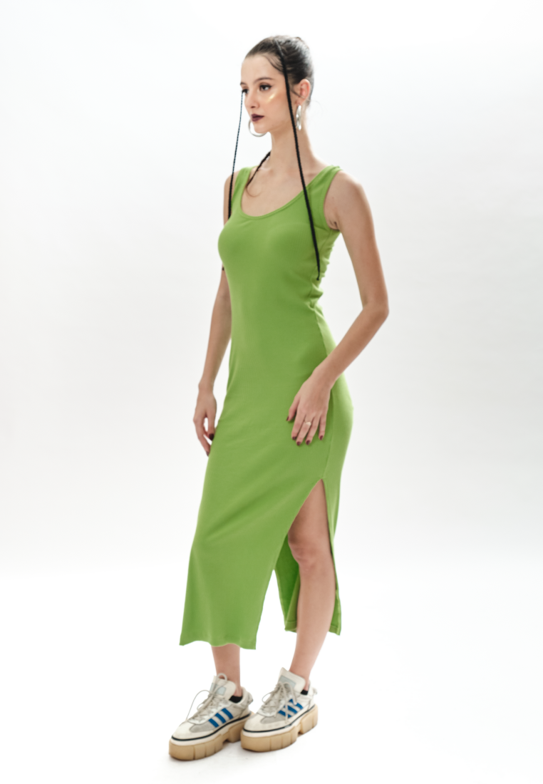 OCWA LARISSA FITTED SLEEVELESS KNIT DRESS NEON GREEN