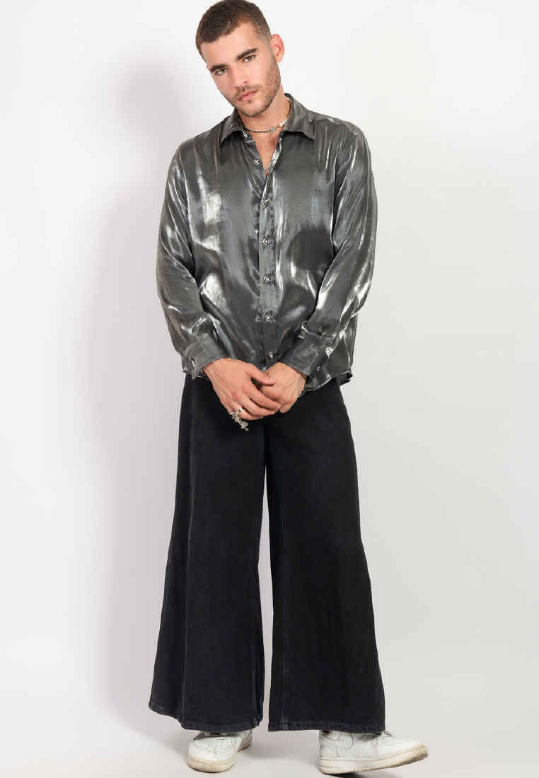 OCWA LEON SILVER BLACK SHINY GLAM SHIRT