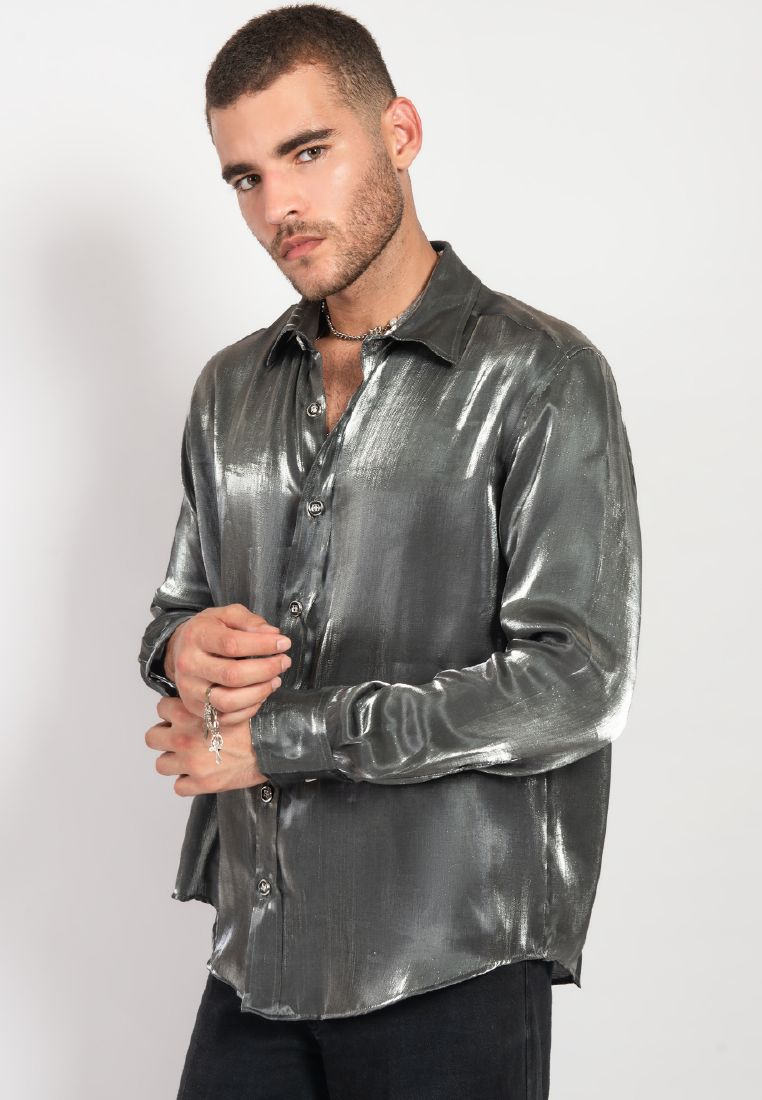 OCWA LEON SILVER BLACK SHINY GLAM SHIRT