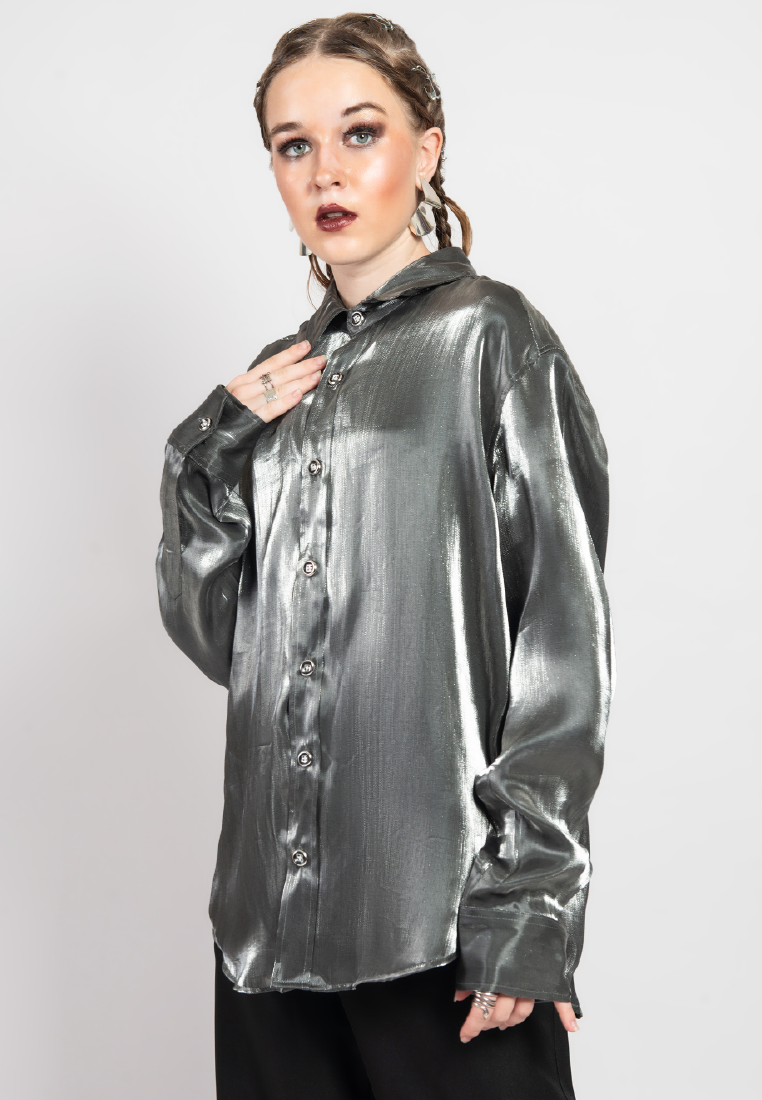 OCWA LEON SILVER BLACK SHINY GLAM SHIRT