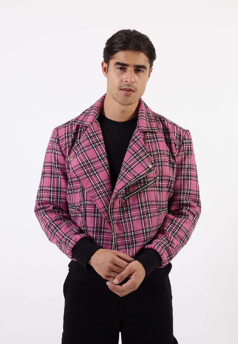 OCWA LOUIS PLAID TARTAN PINK BLACK JACKET