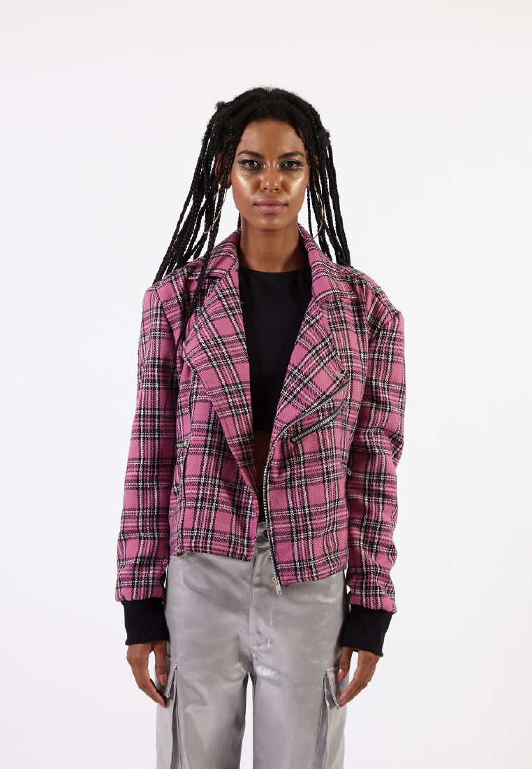 OCWA LOUIS PLAID TARTAN PINK BLACK JACKET