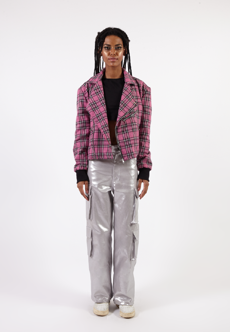 OCWA LOUIS PLAID TARTAN PINK BLACK JACKET