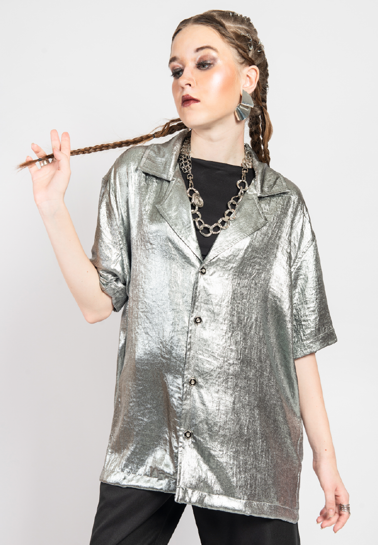 OCWA LOU OVERSIZED SILVER SHORT SLEEVE SHIRT