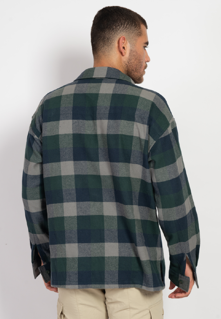 OCWA LUIGI OVERSIZED PLAID SHIRT GREEN GREY BLUE