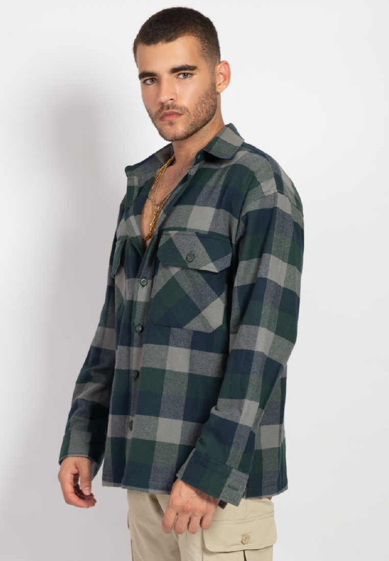 OCWA LUIGI OVERSIZED PLAID SHIRT GREEN GREY BLUE