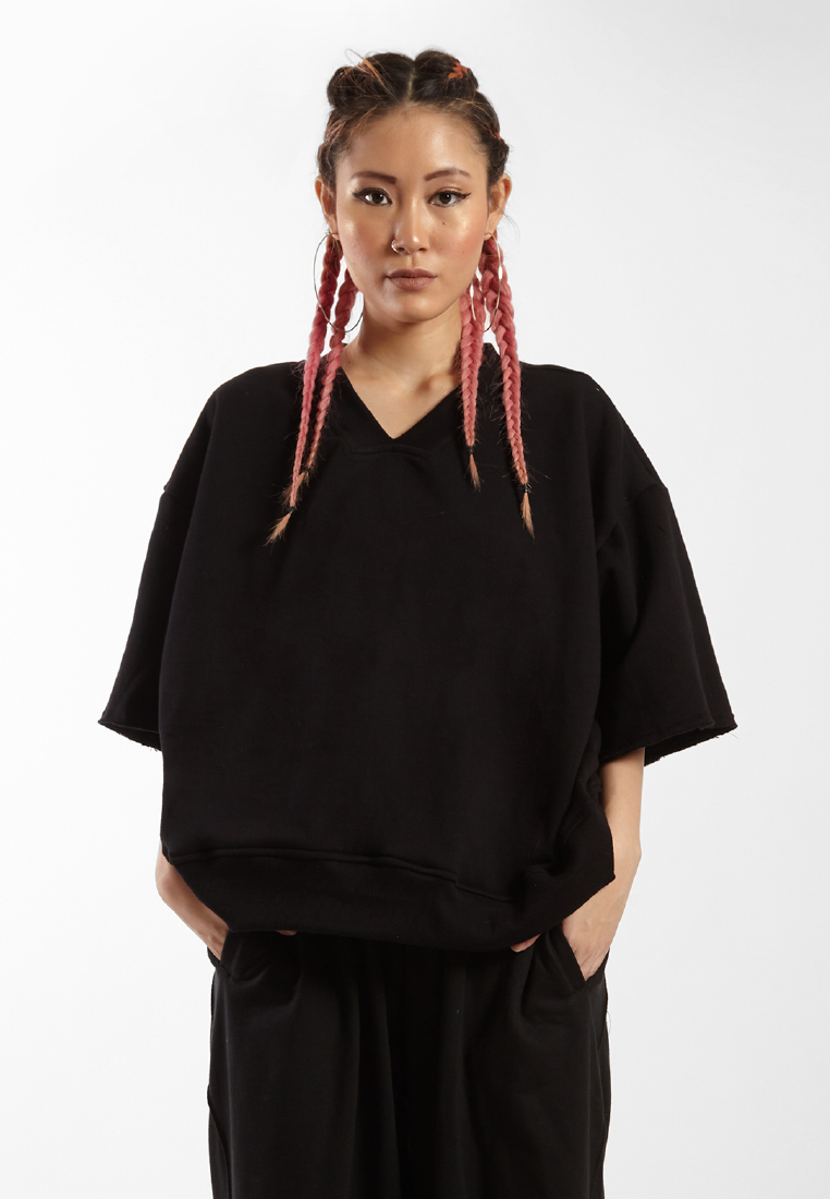 OCWA X VEDECI LUKE OVERSIZED SHORT SLEEVE SWEATER BLACK WOMAN