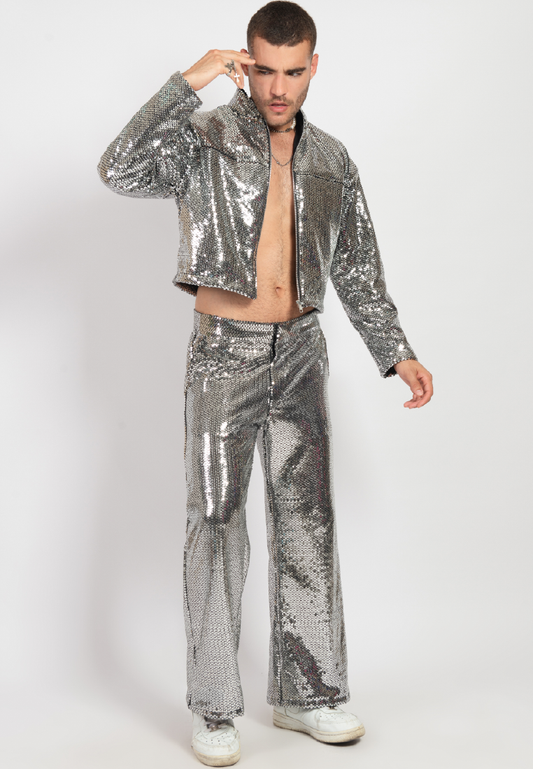 OCWA MAGIC SILVER SEQUIN CROP JACKET