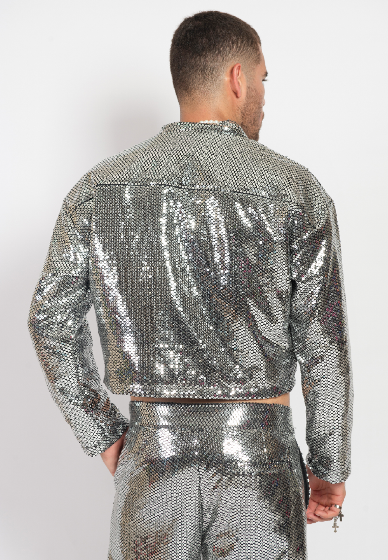 OCWA MAGIC SILVER SEQUIN CROP JACKET