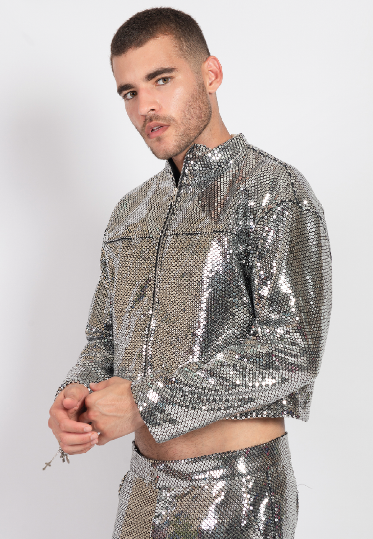 OCWA MAGIC SILVER SEQUIN CROP JACKET