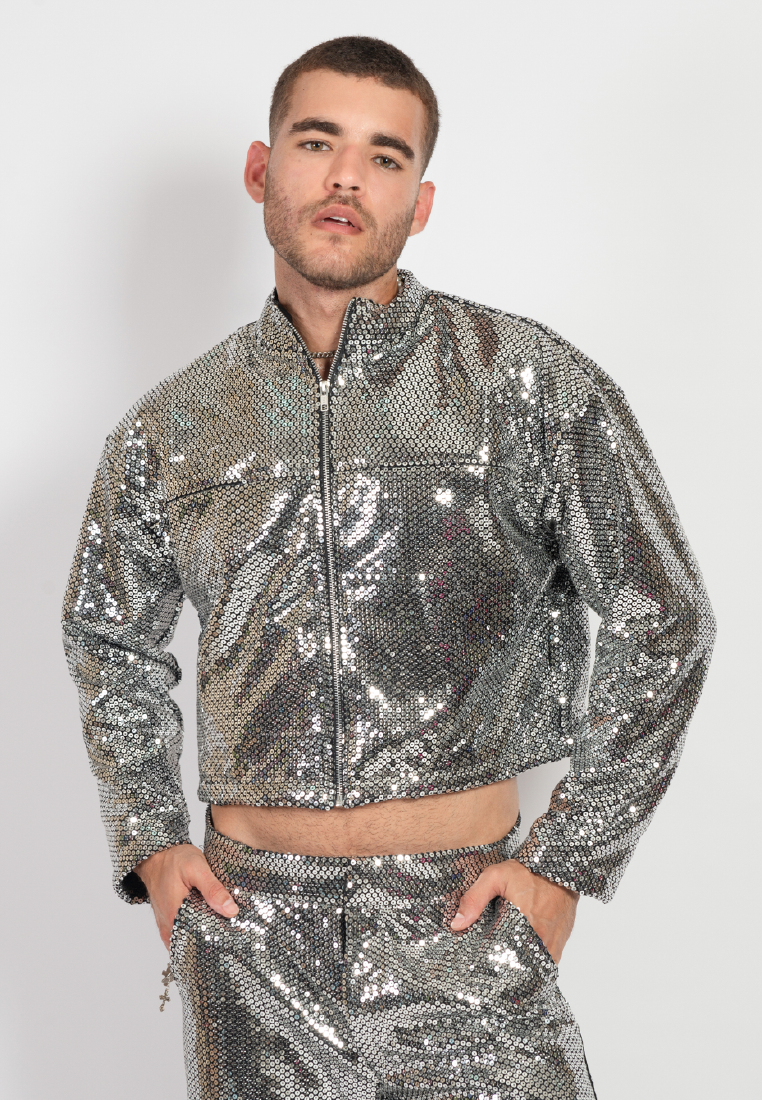 OCWA MAGIC SILVER SEQUIN CROP JACKET