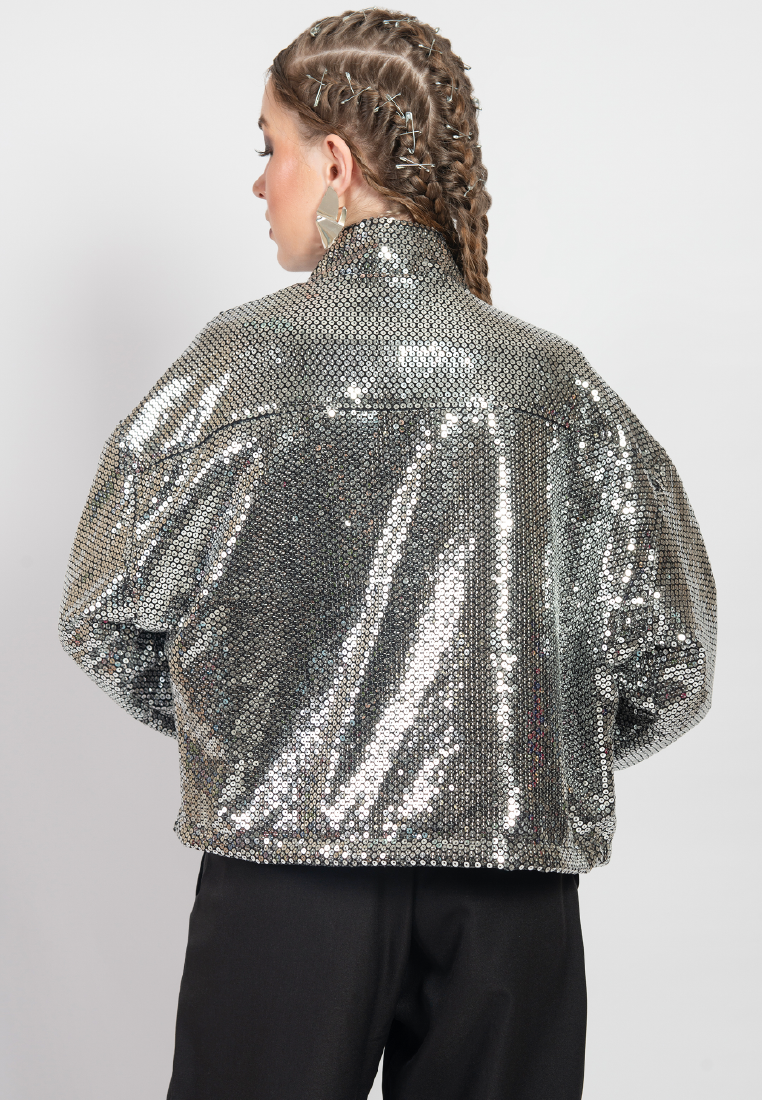 OCWA MAGIC SILVER SEQUIN CROP JACKET