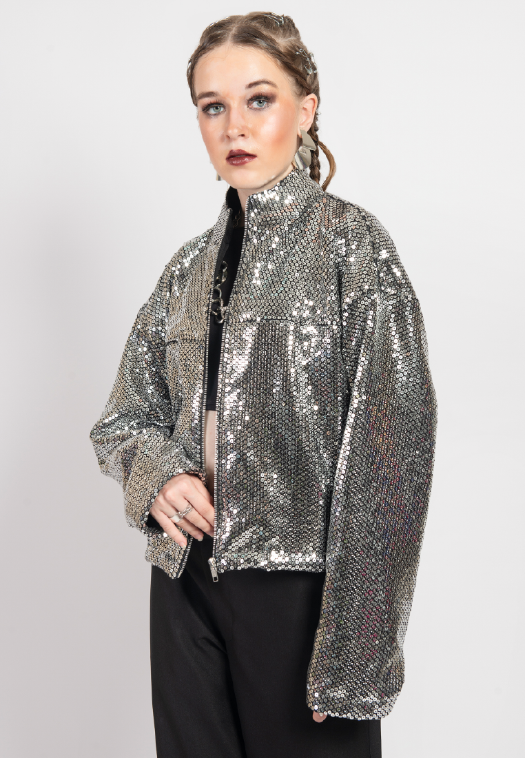 OCWA MAGIC SILVER SEQUIN CROP JACKET