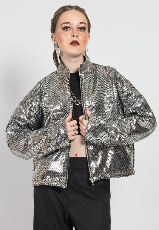 OCWA MAGIC SILVER SEQUIN CROP JACKET