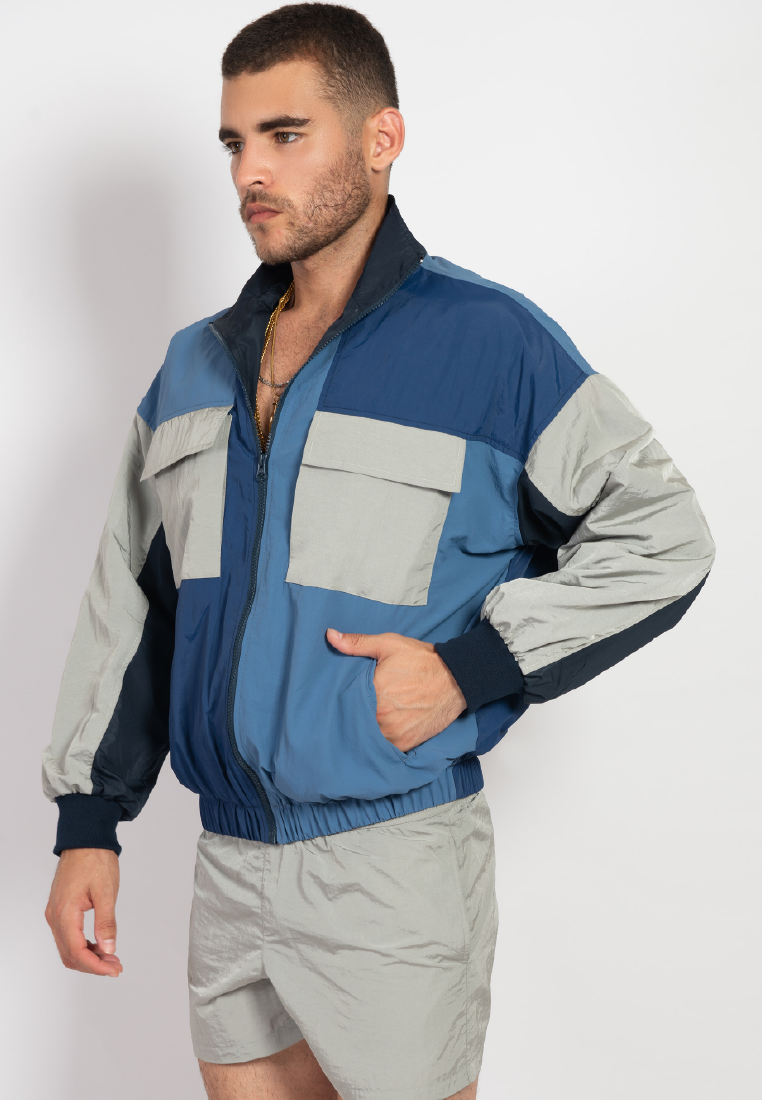 OCWA MARINE OVERSIZED WATER PROOF COLOR BLOCK JACKET BLUE NAVY SILVER