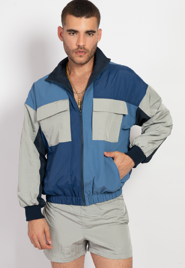 OCWA MARINE OVERSIZED WATER PROOF COLOR BLOCK JACKET BLUE NAVY SILVER