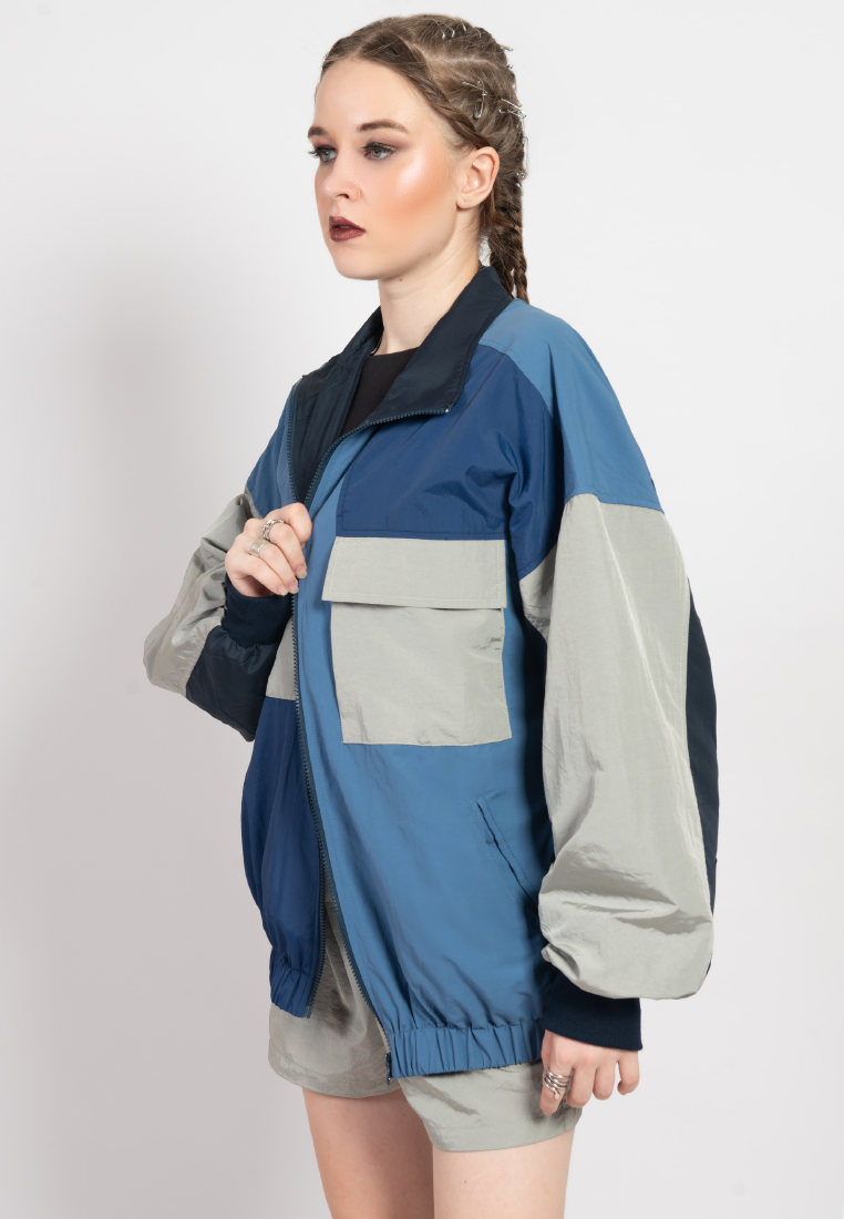 OCWA MARINE OVERSIZED WATER PROOF COLOR BLOCK JACKET BLUE NAVY SILVER