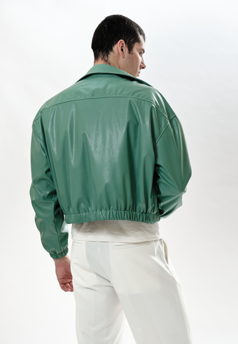 OCWA OVERSIZED MILAN FAUX SAGE GREEN LEATHER JACKET