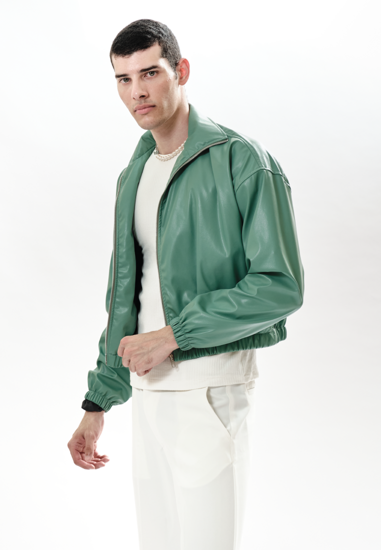 OCWA OVERSIZED MILAN FAUX SAGE GREEN LEATHER JACKET