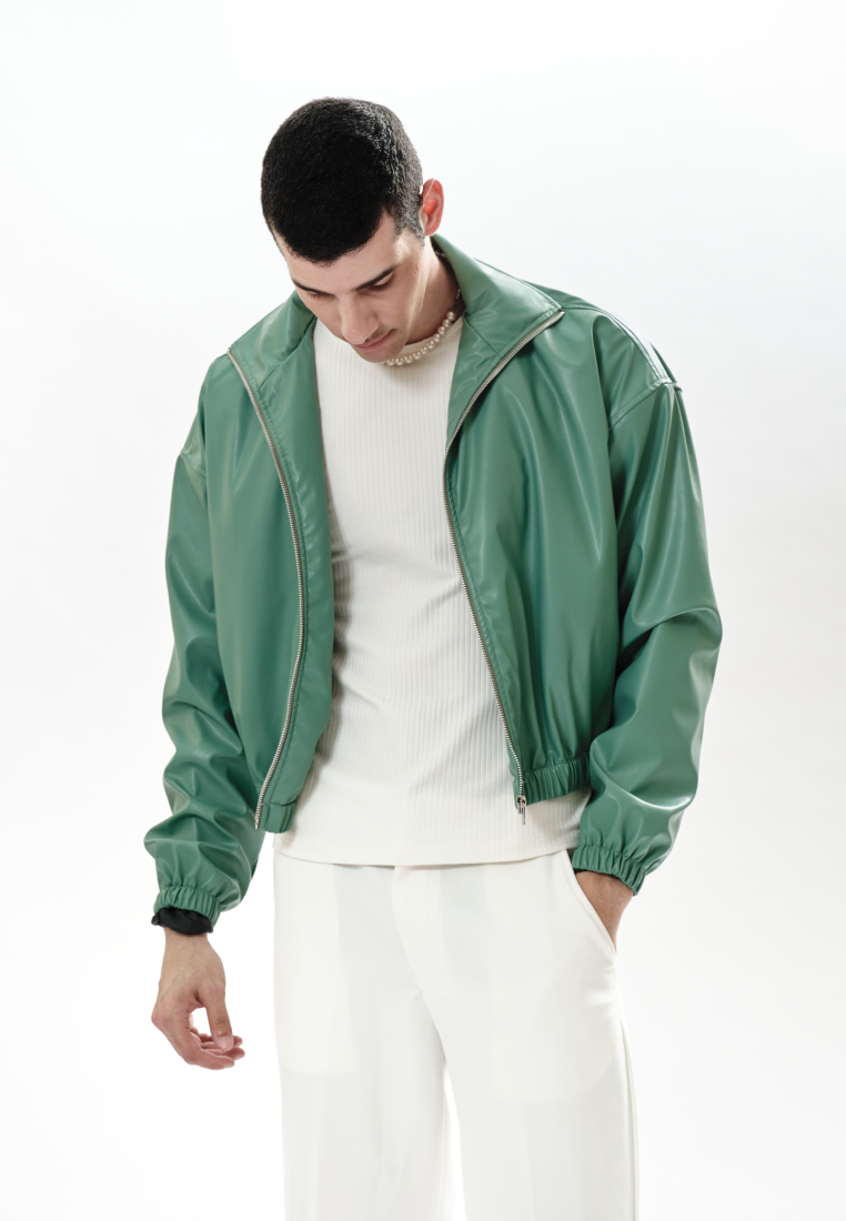 OCWA OVERSIZED MILAN FAUX SAGE GREEN LEATHER JACKET