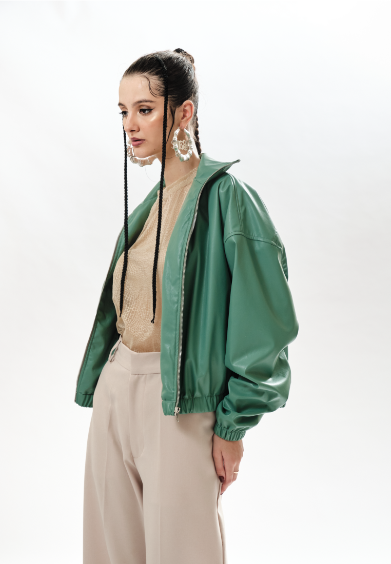 OCWA OVERSIZED MILAN FAUX SAGE GREEN LEATHER SHIRT