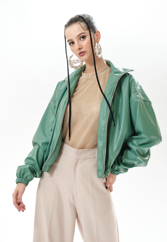 OCWA OVERSIZED MILAN FAUX SAGE GREEN LEATHER SHIRT