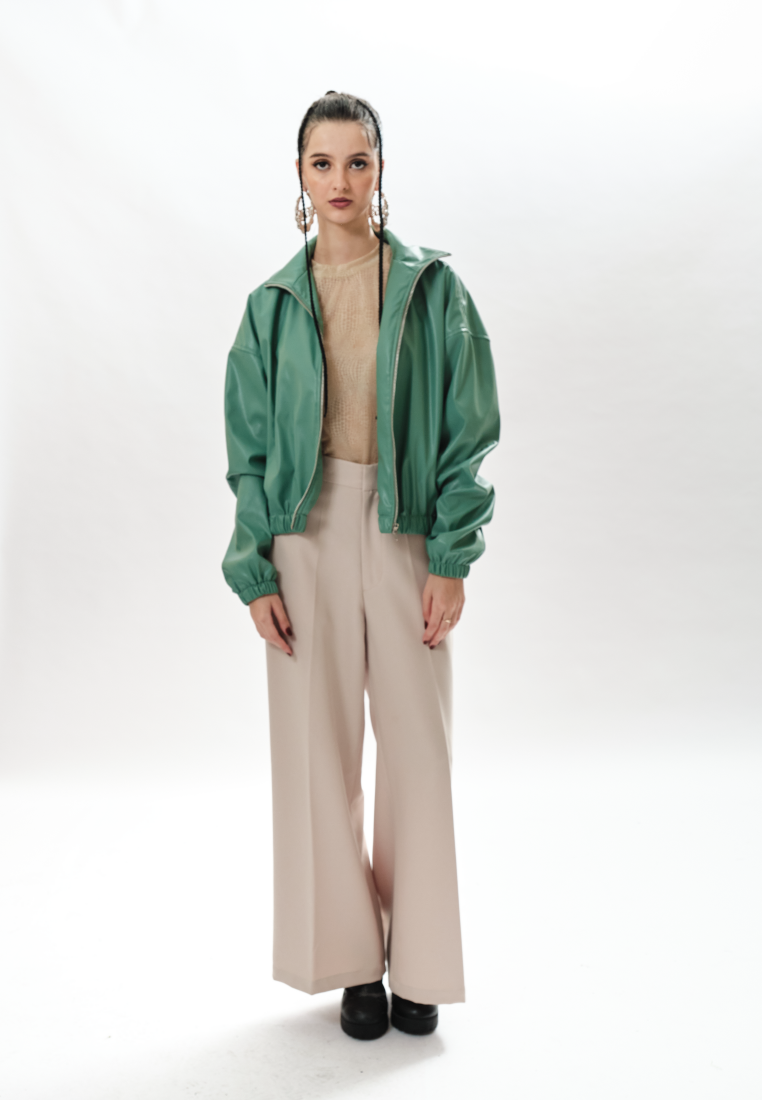 OCWA OVERSIZED MILAN FAUX SAGE GREEN LEATHER SHIRT