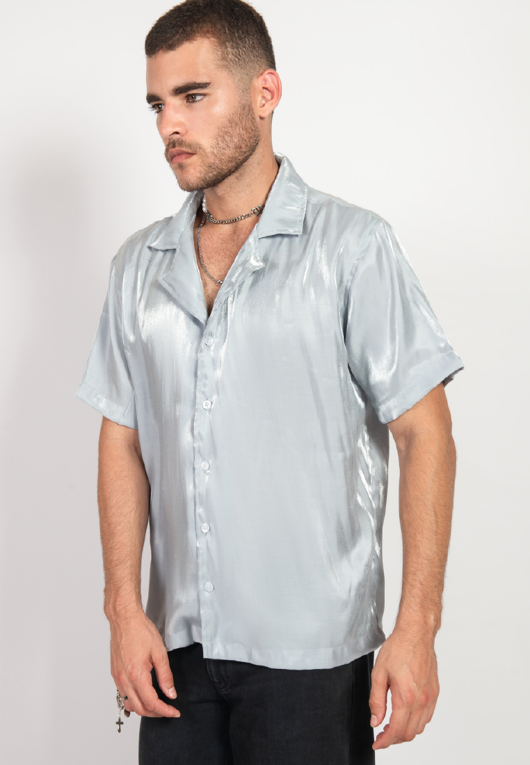 OCWA MOORE SILVER SHINY GLAM SHORT SLEEVE SHIRT