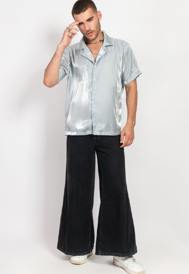 OCWA MOORE SILVER SHINY GLAM SHORT SLEEVE SHIRT