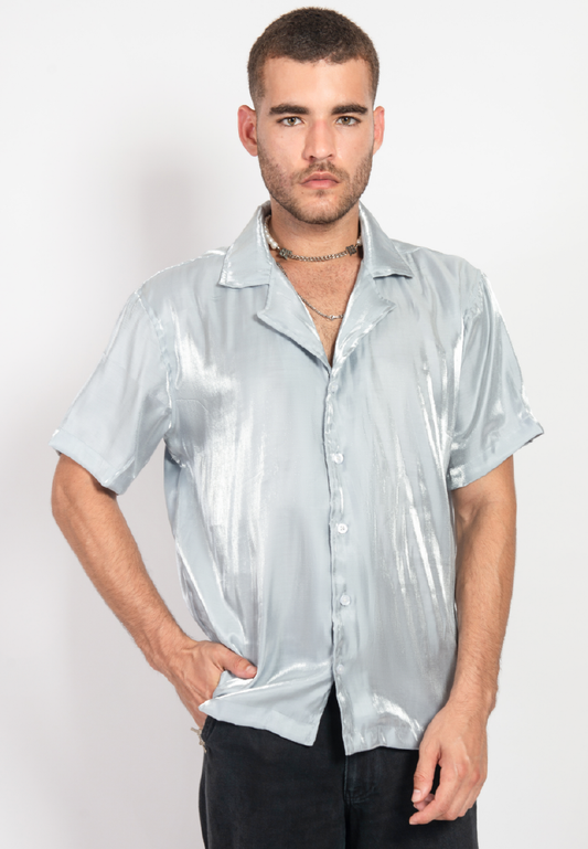 OCWA MOORE SILVER SHINY GLAM SHORT SLEEVE SHIRT