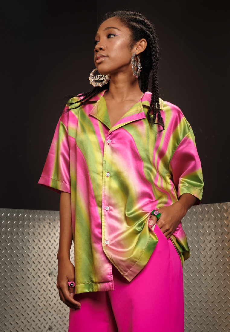 OCWA X POLKA PSYCHEDELIC PINK NEON GREEN SHORT SLEEVE SHIRT