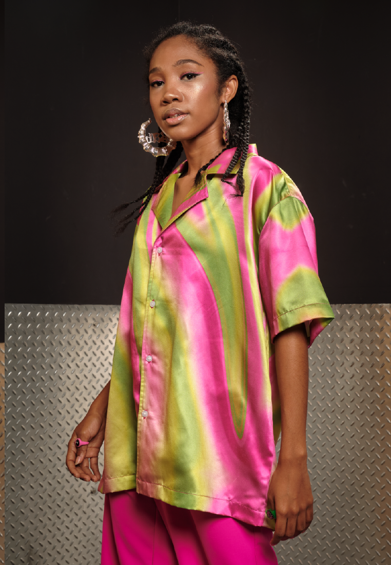 OCWA X POLKA PSYCHEDELIC PINK NEON GREEN SHORT SLEEVE SHIRT